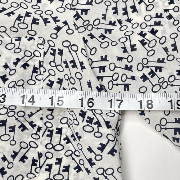 J.CREW 100% Silk Blouse In Key Print White Size 0 Sz Small Club Collar Classic - Picture 10 of 11